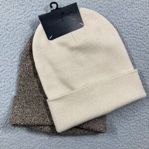 Beanie Hats Adult Lot of 2 Beige Cream and Brown Winter‎ Ski Outdoors NEW